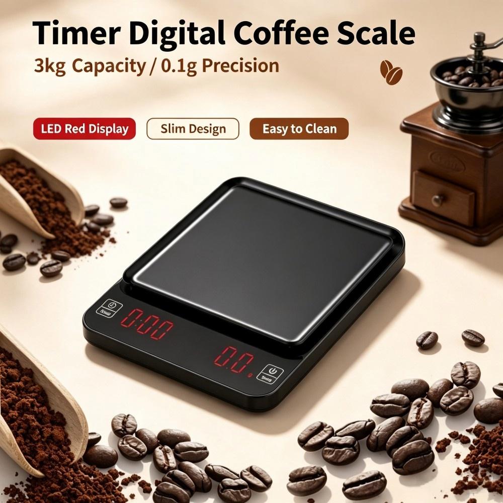 Electronics & Tech Gadgets - เครื่องชั่งกาแฟดิจิตอลความแม่นยำสูง 3 กก./0.1 กรัม, เครื่องชั่งครัวแบบพกพาพร้อมไฟ LED,