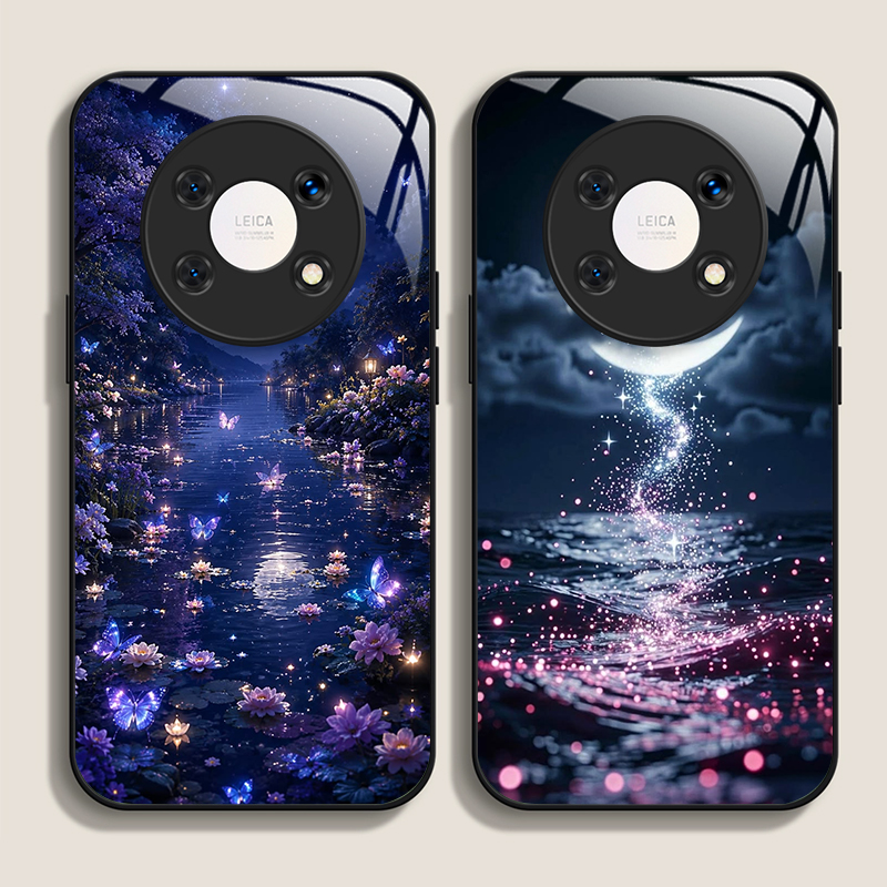 Huawei Mate 60 - เคสโทรศัพท์กระจกนิรภัยลายทิวทัศน์พระจันทร์ยามค่ำคืน สำหรับ Huawei Nova 13 Pro